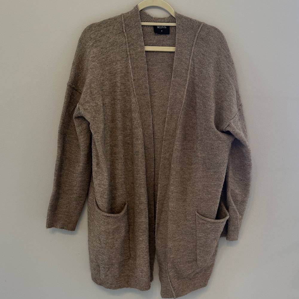 Taupe Open-Front Pocket Cardigan